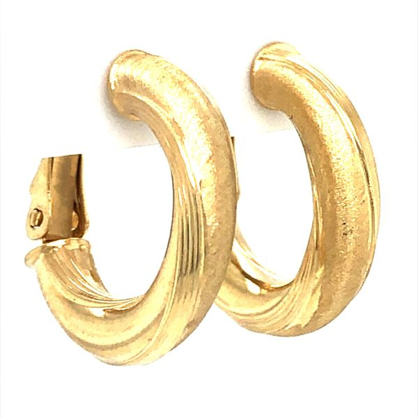 14K Yellow Gold Satin Finish Hoop Earrings Harris Jeweler Troy, OH