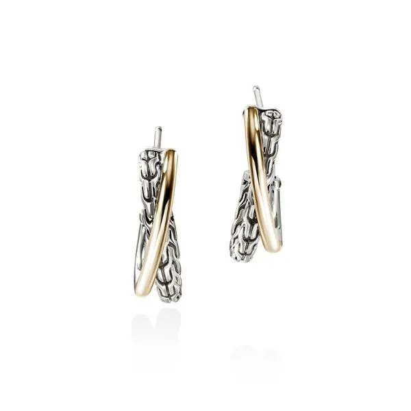 John Hardy Essentials 14K/SS Crossover Hoop Earrings Harris Jeweler Troy, OH