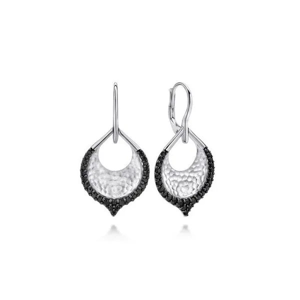 Sterling Silver Black Spinel Earrings with Hammered Finish Harris Jeweler Troy, OH