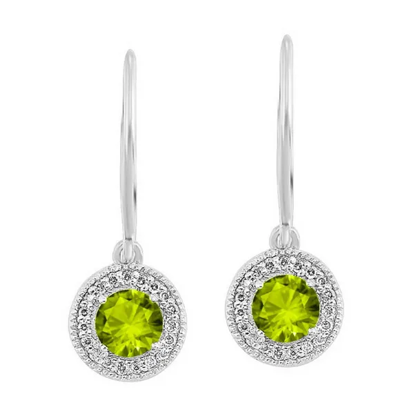 Peridot and Diamond Halo-Style Dangle Earrings - August Birthstone Harris Jeweler Troy, OH