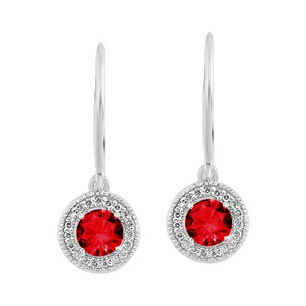 Garnet and Diamond Halo-Style Dangle Earrings - January Birthstone Harris Jeweler Troy, OH