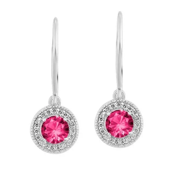 Pink Tourmaline and Diamond Halo-Style Dangle Earrings - October Birthstone Harris Jeweler Troy, OH