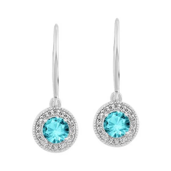 Aquamarine and Diamond Halo-Style Dangle Earrings - March Birthstone Harris Jeweler Troy, OH