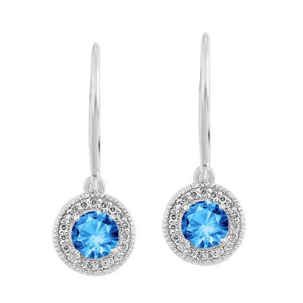 Blue Topaz and Diamond Halo-Style Dangle Earrings - December Birthstone Harris Jeweler Troy, OH