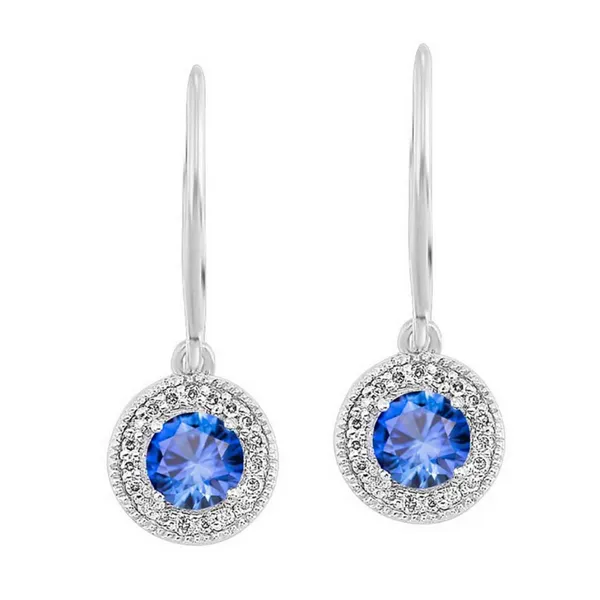 Sapphire and Diamond Halo-Style Dangle Earrings - September Birthstone Harris Jeweler Troy, OH