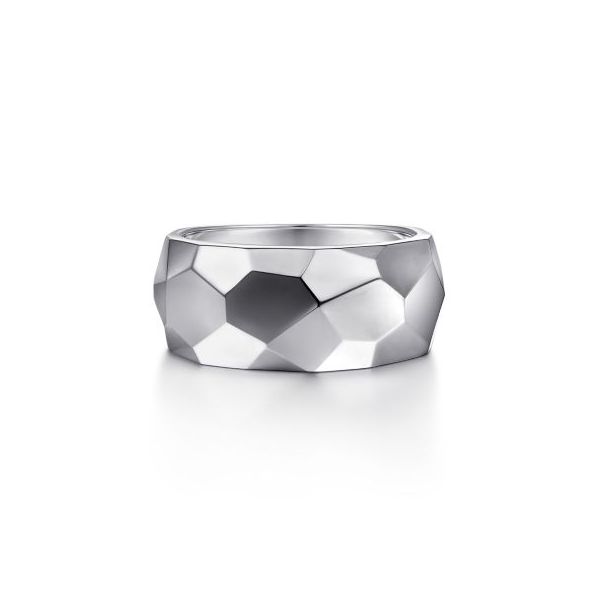 Gents Sterling Silver Faceted Band-Style Ring Harris Jeweler Troy, OH
