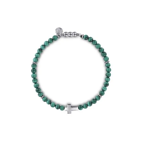 Cross and Malachite Bead Bracelet Harris Jeweler Troy, OH