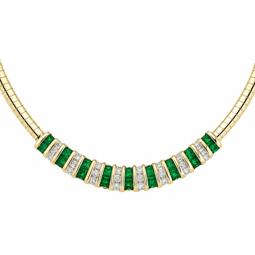 Emerald and Diamond Estate Omega-Style Necklace Harris Jeweler Troy, OH