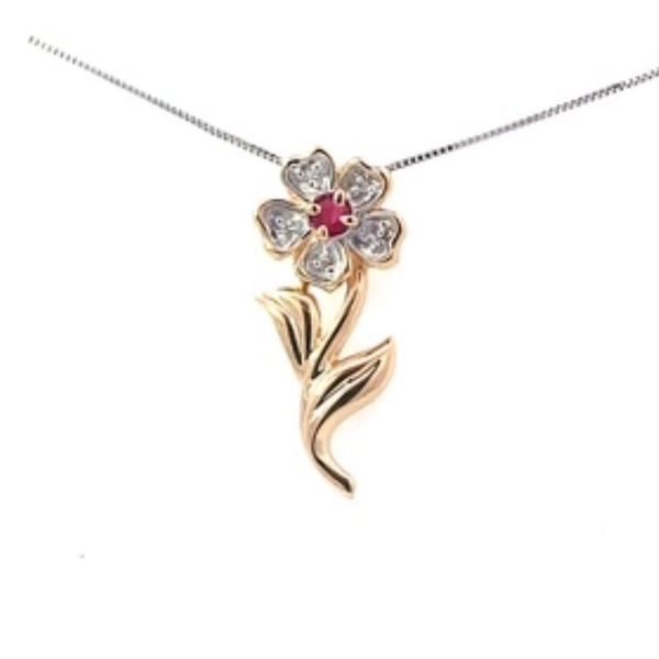 Ruby and Diamond Flower Estate Pendant Harris Jeweler Troy, OH