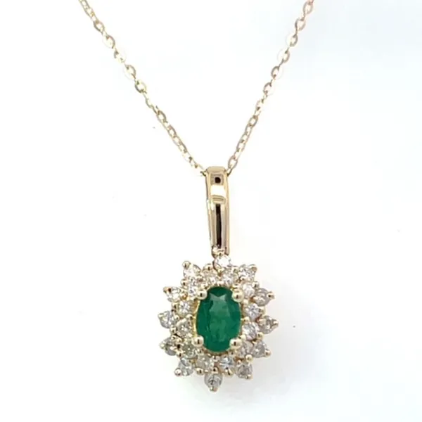 Emerald and Diamond Halo-Style Estate Pendant Harris Jeweler Troy, OH