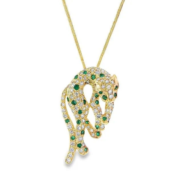 Emerald and Diamond Estate Leopard Pendant Harris Jeweler Troy, OH