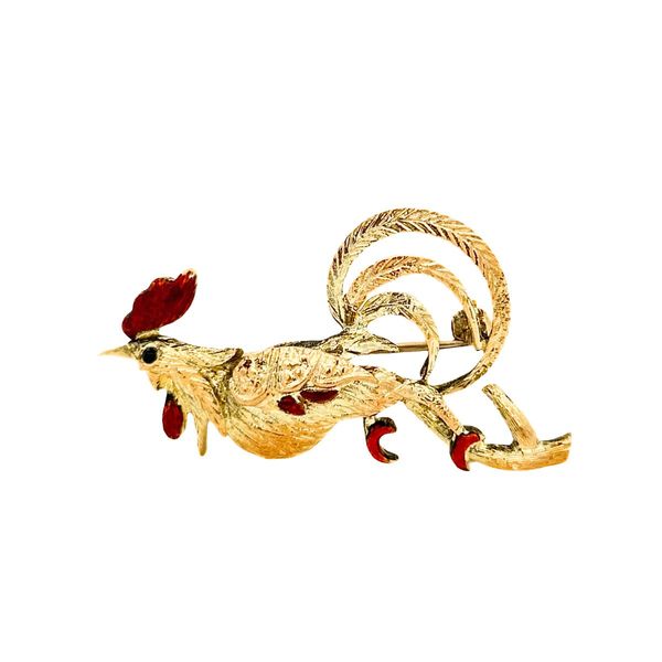 Handmade French Enamel Estate Rooster Pin Harris Jeweler Troy, OH