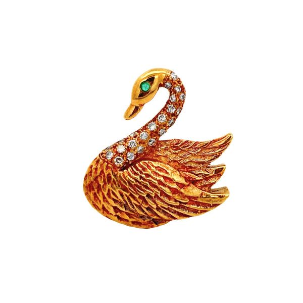 Swan Emerald and Diamond Estate Pin Harris Jeweler Troy, OH