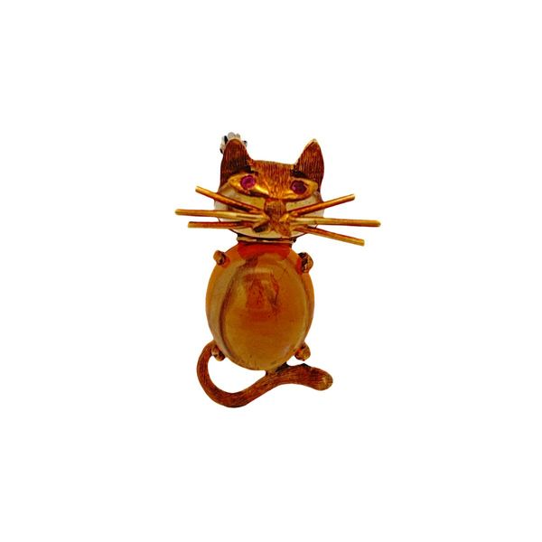 Ruby and Citrine 18K Estate Cat Pin Harris Jeweler Troy, OH