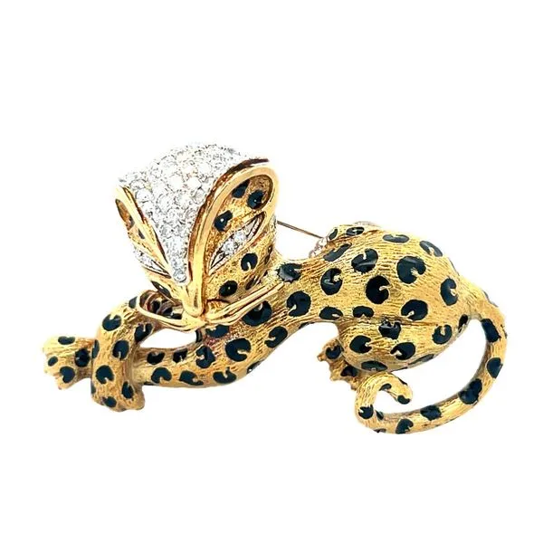 Antique Diamond and Enamel Leopard Estate Pin Harris Jeweler Troy, OH
