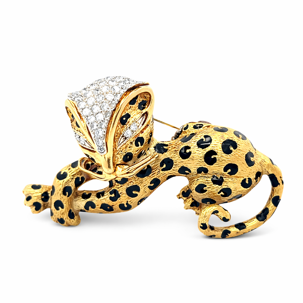 Antique Diamond and Enamel Leopard Estate Pin Harris Jeweler Troy, OH