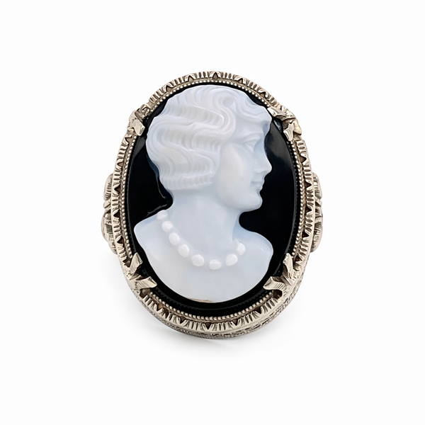 Art Deco Estate Black Onyx Cameo Ring Harris Jeweler Troy, OH