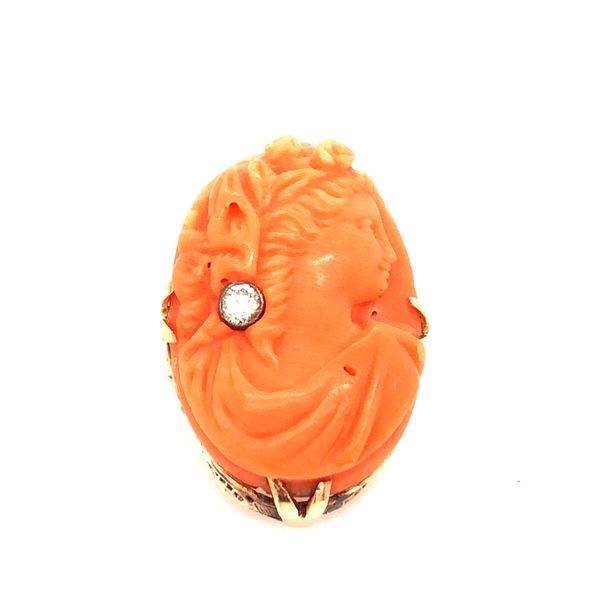 Coral Cameo and Diamond Estate Ring Harris Jeweler Troy, OH