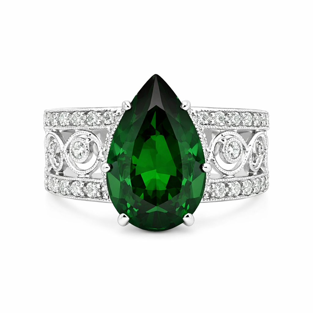 5 1/2CT Tsavorite Garnet and Diamond Estate Ring Harris Jeweler Troy, OH