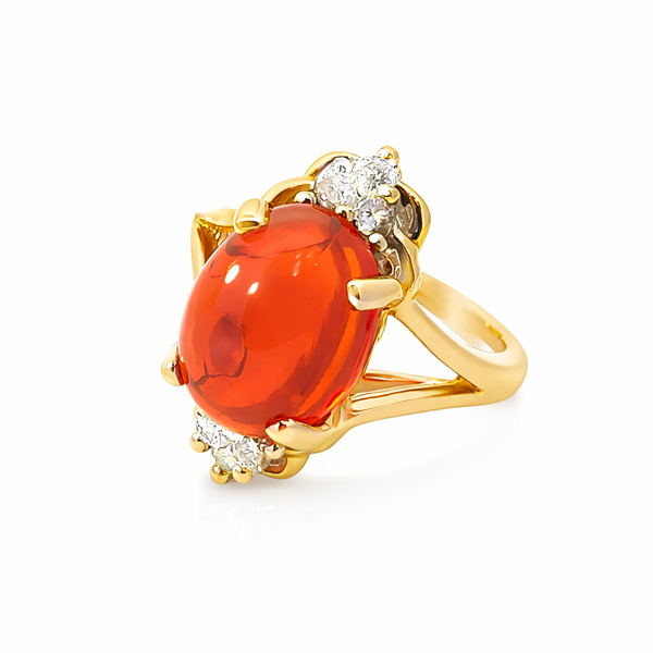 Fire Opal and Diamond Estate Ring Harris Jeweler Troy, OH