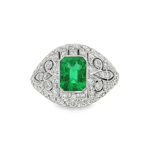 Art Deco Emerald And Diamond Estate Ring Harris Jeweler Troy, OH