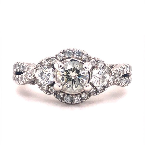 1 1/4CTW Halo-Style 3-Stone Estate Diamond Engagement Ring - Propose Tonight! Harris Jeweler Troy, OH