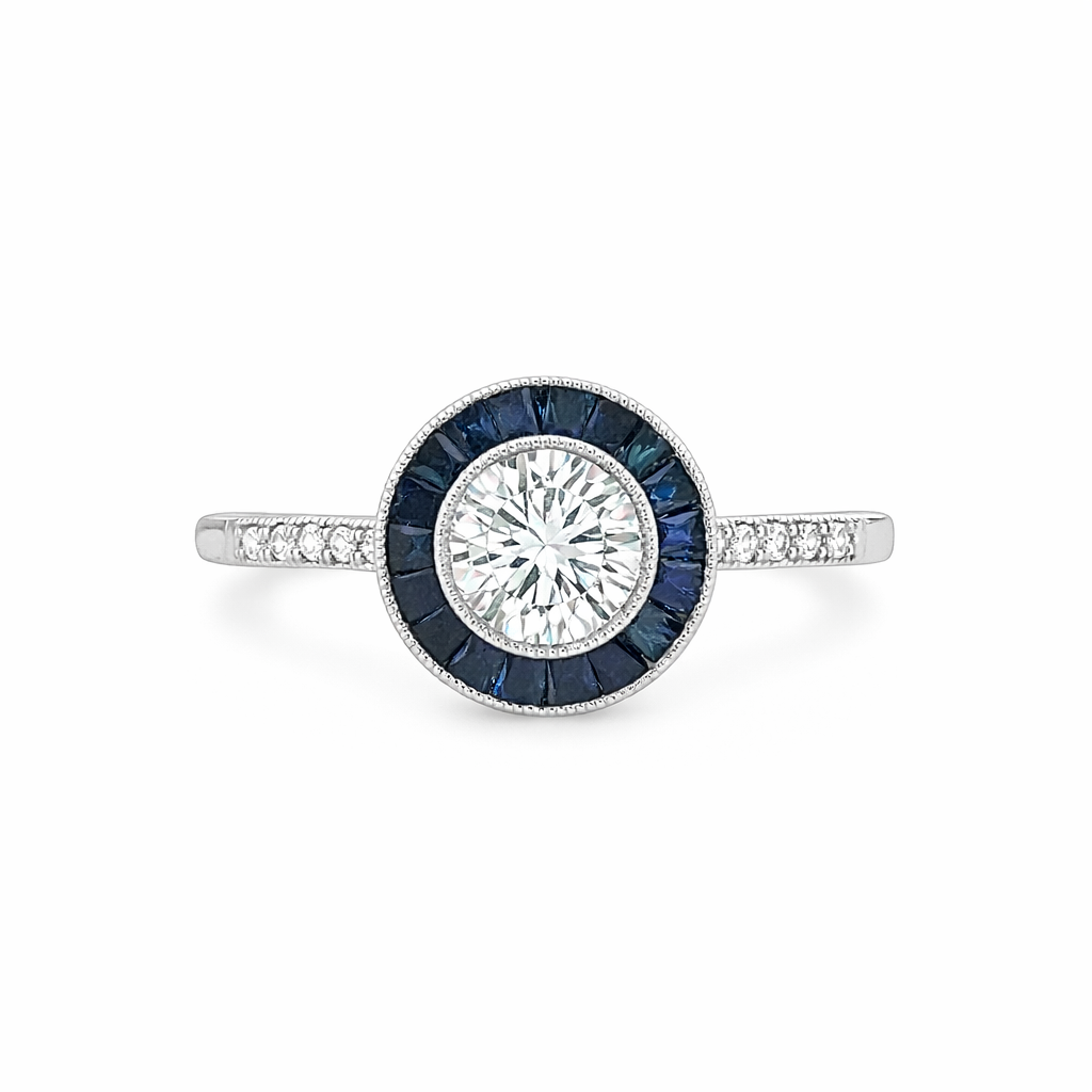 Art Deco Diamond and Sapphire Estate Engagement Ring - Propose Tonight! Harris Jeweler Troy, OH