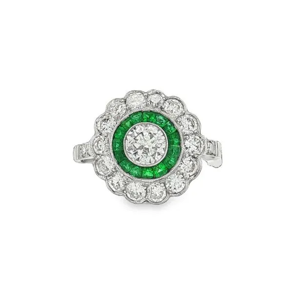 Art Deco Style Diamond and Emerald Estate Engagement Ring - Propose Tonight! Harris Jeweler Troy, OH