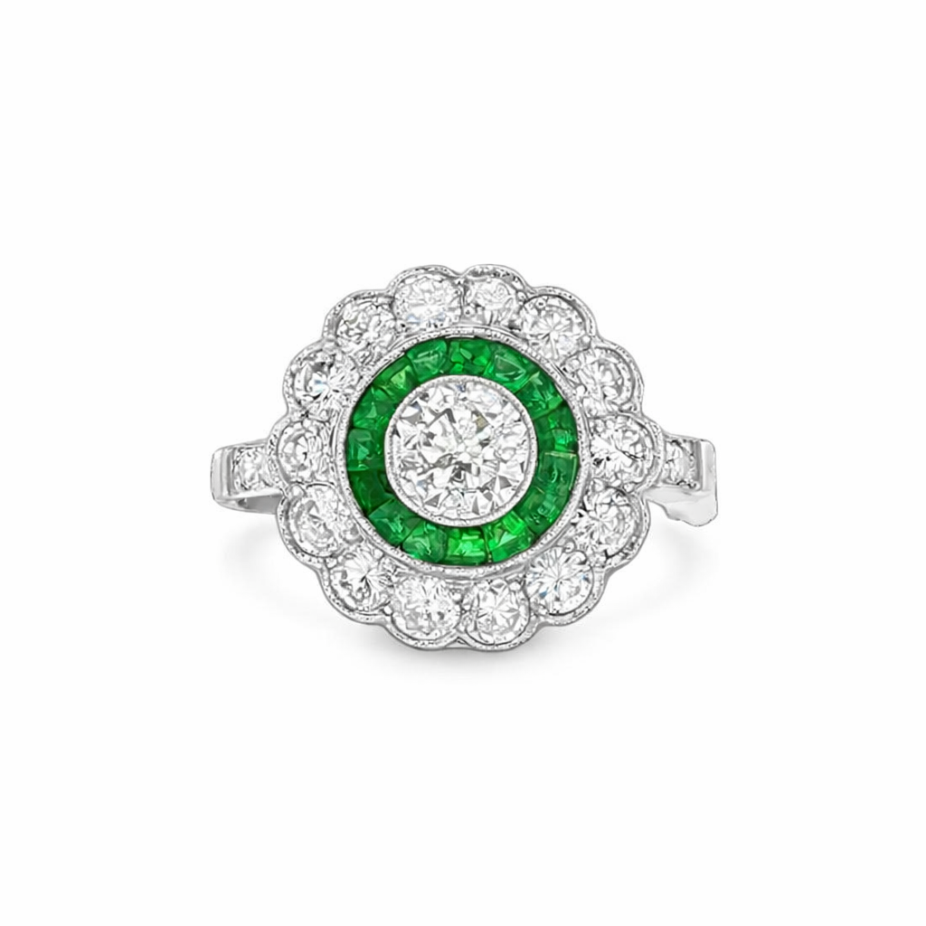 Art Deco Style Diamond and Emerald Estate Engagement Ring - Propose Tonight! Harris Jeweler Troy, OH