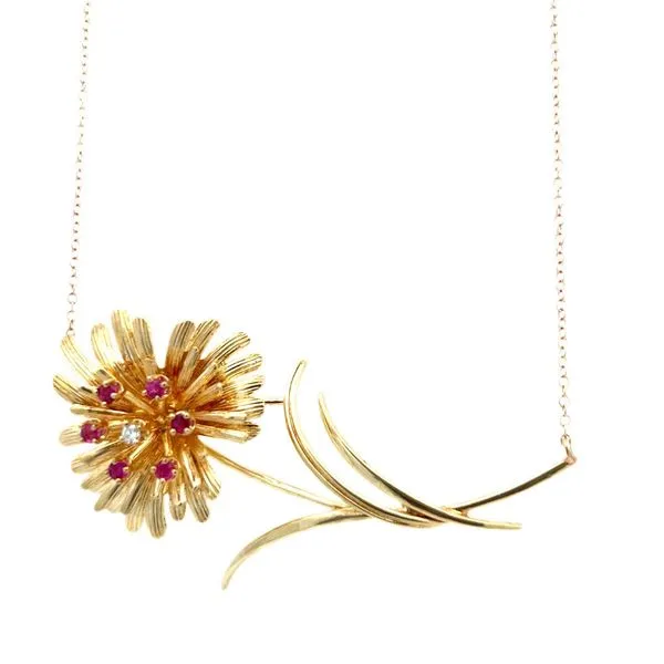 Retro Ruby and Diamond Flower Necklace Harris Jeweler Troy, OH