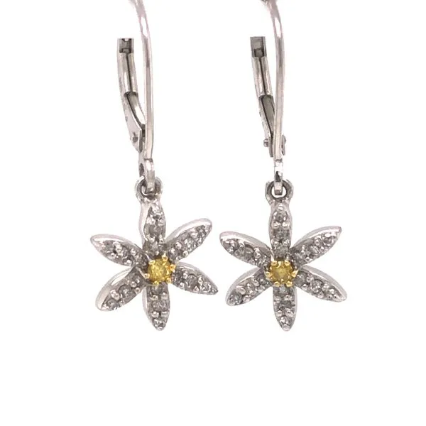 Yellow Diamond Flower Estate Dangle Earrings Harris Jeweler Troy, OH