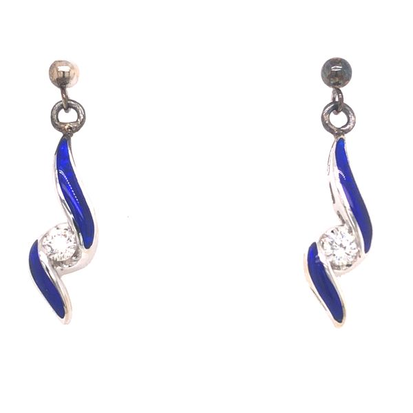 Blue Enamel and Diamond Estate Drop Earrings Harris Jeweler Troy, OH