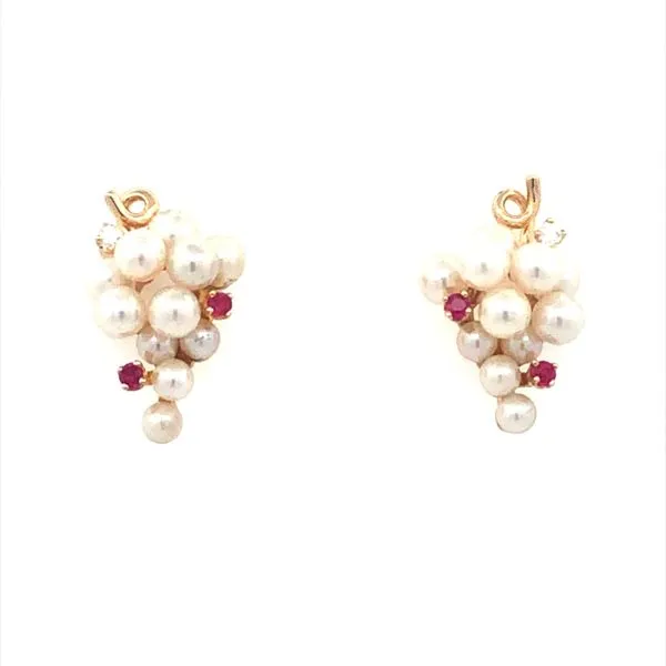 Pearl, Ruby and Diamond Estate Grape Cluster Earrings Harris Jeweler Troy, OH