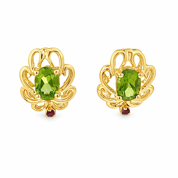 Peridot and Ruby Estate Stud Earrings Harris Jeweler Troy, OH