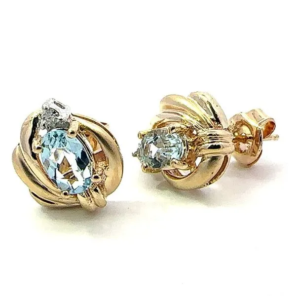 Auamarine and Diamond Estate Stud Earrings