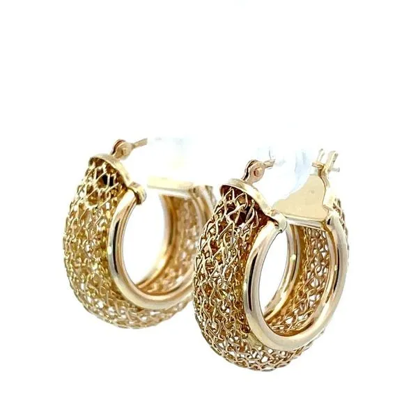 Gold Mesh Estate Hoop Earrings