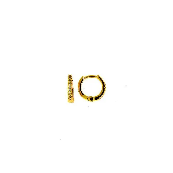 Yellow 18 Karat Tiny Hoop Earrings with Round Diamonds H. Brandt Jewelers Natick, MA