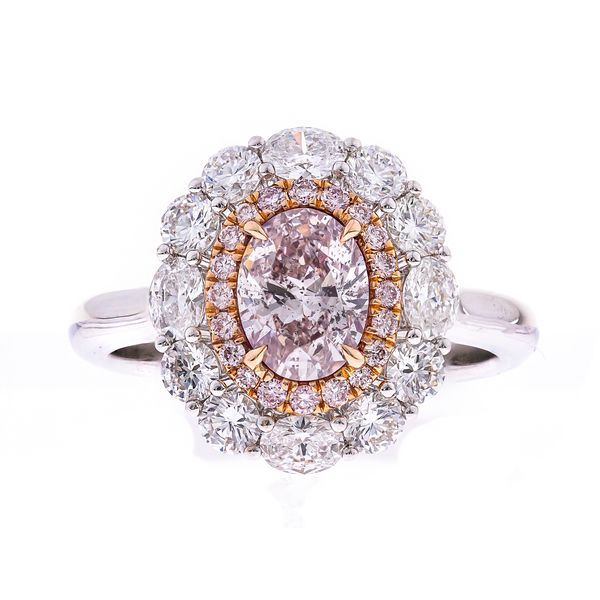 18K White & Rose Gold Pink Diamond Halo Ring Hildgund Honolulu, HI