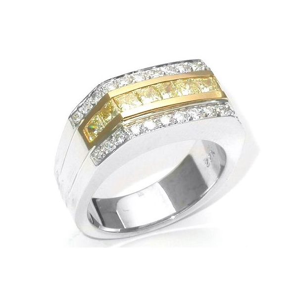 18K White & Yellow Gold Men's Fancy Yellow Diamond Ring Hildgund Honolulu, HI