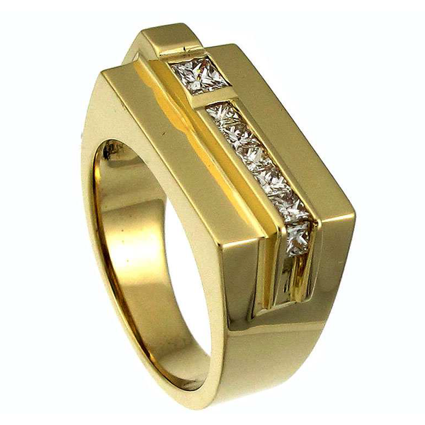 14K Yellow Gold Men's Princess Cut Diamond Ring Hildgund Honolulu, HI