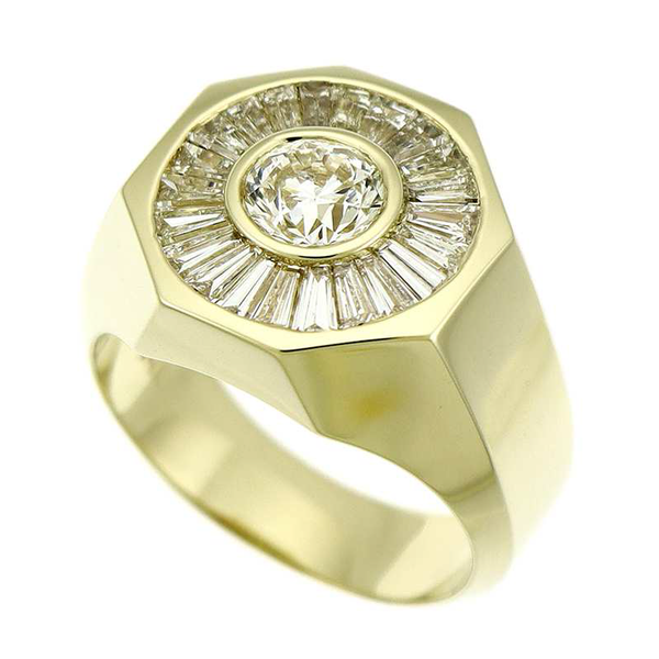 14K Yellow Gold Men's Round & Baguette Diamond Ring Hildgund Honolulu, HI