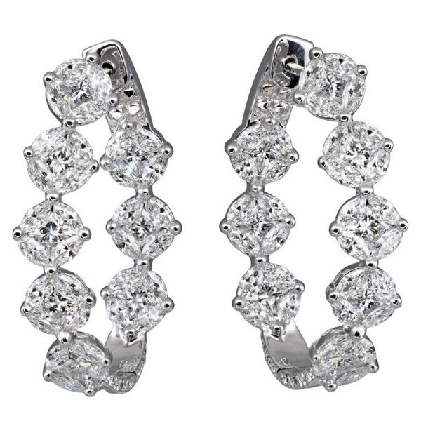 18K White Gold Diamond Hoop Earrings Hildgund Honolulu, HI