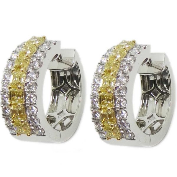18K White Gold Yellow Diamond Hoop Earrings Hildgund Honolulu, HI