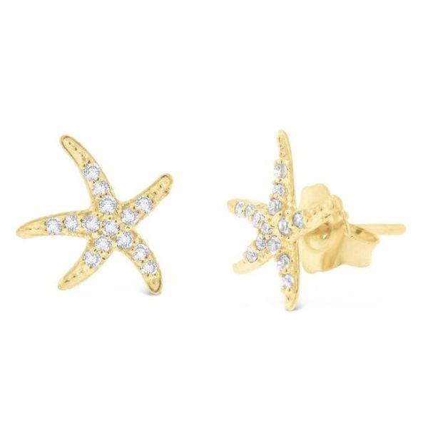 14K Yellow Gold Diamond Starfish Earrings Hildgund Honolulu, HI