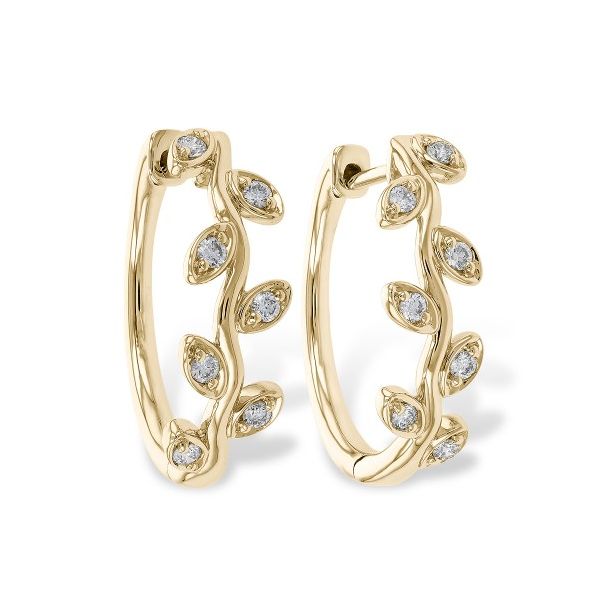 14K Yellow Gold Diamond Vine Hoop Earrings Hildgund Honolulu, HI