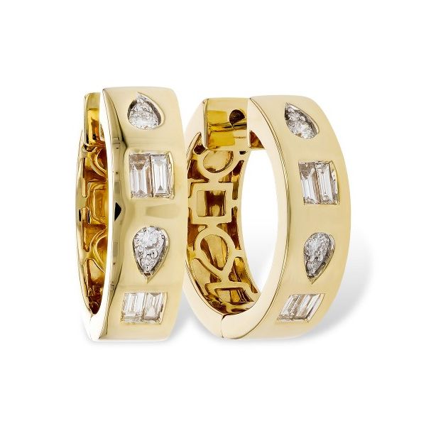 14K Yellow Gold Diamond Hoop Earrings Hildgund Honolulu, HI
