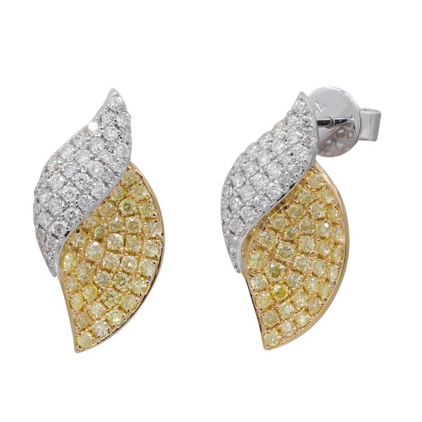 18K Two-Tone Yellow & White Diamond Leaf Earrings Hildgund Honolulu, HI