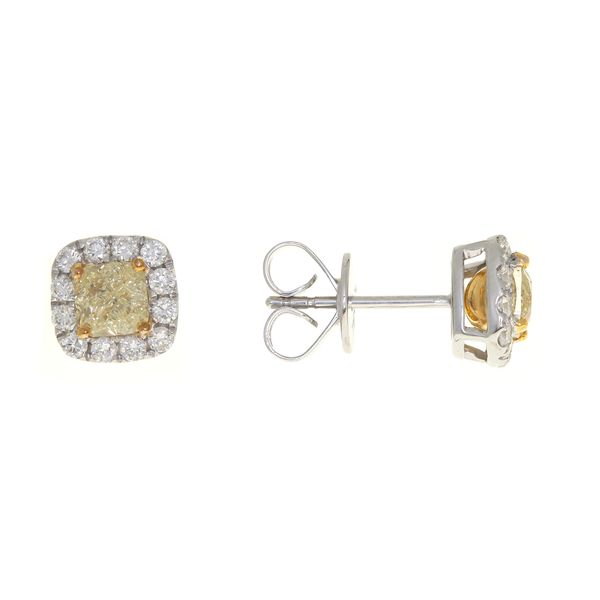 18K Two-Tone Yellow Diamond Halo Stud Earrings Hildgund Honolulu, HI
