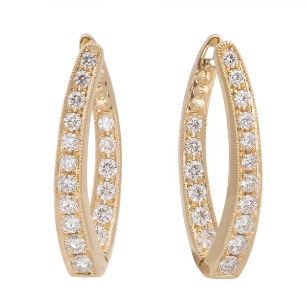 18K Yellow Gold Diamond Hoop Earrings Hildgund Honolulu, HI