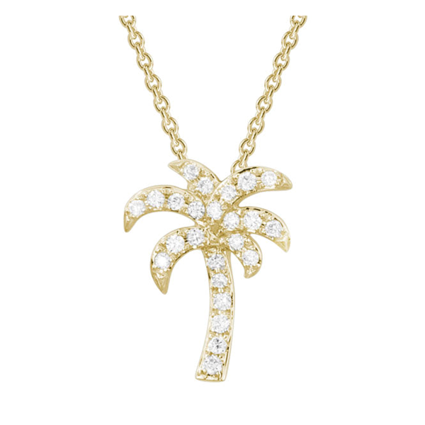 14K Yellow Gold Palm Tree Pendant Hildgund Honolulu, HI